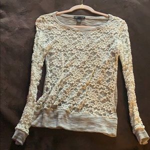 White and gray lace long sleeve shirt